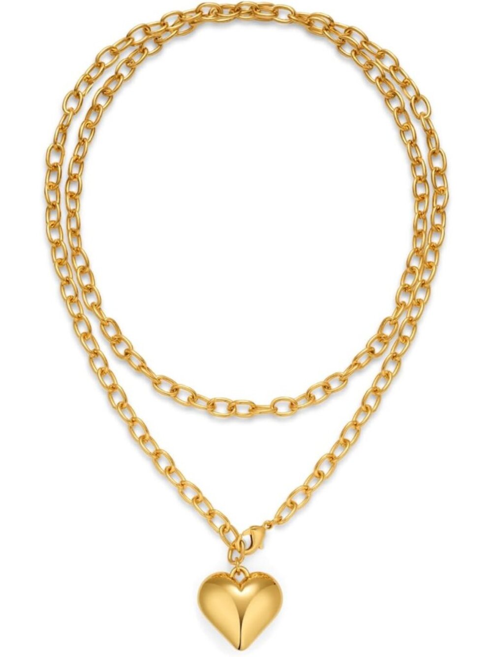 Trendy Gold Heart Pendant Necklace for Women | Puffy Beads Chain Statement